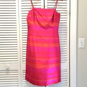 ANN Taylor silk dress Size 4 Pink and orange stripe 100% Silk dress